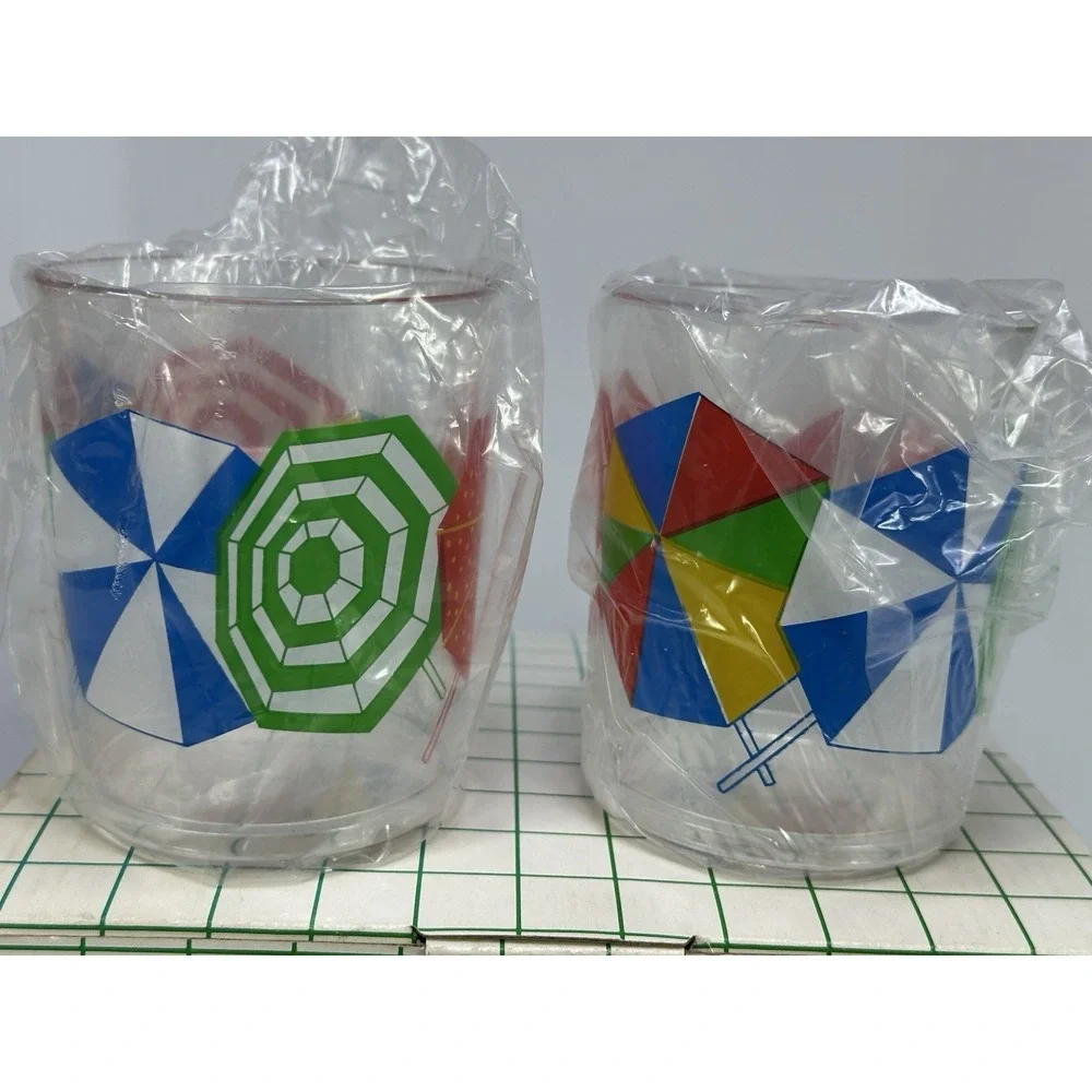 VTG ITEMAKERS 10 Pc Ice Bucket Set‎ 4 Tumblers 4 Coasters Tongs Umbrellas NOS 85